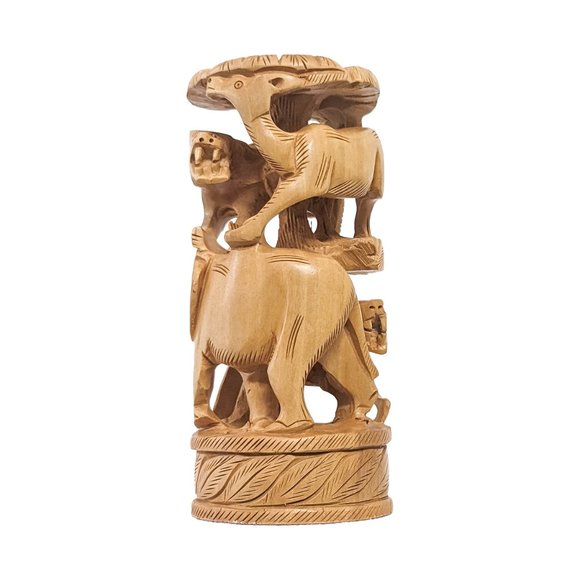 Handcrafted Wooden Animal Mix Statue (6 inch) - Picture 4 of 7